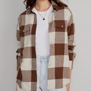 Old Navy Brown & Cream Loose Flannel Boyfriend Shirt, size Medium